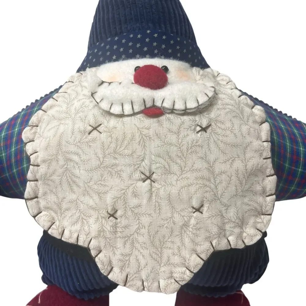 Vtg Handmade Quilted‎ Santa Pillow Embroidered Country Christmas Decor Folk Art